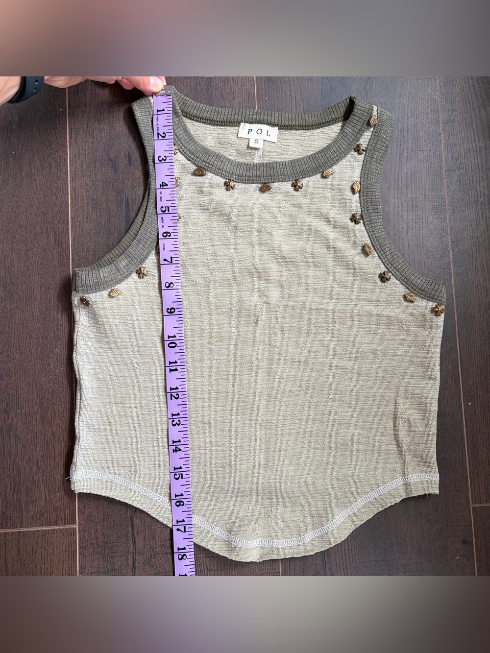 POL sleeveless beaded tank top in olive and taupe - Picture 6 of 6